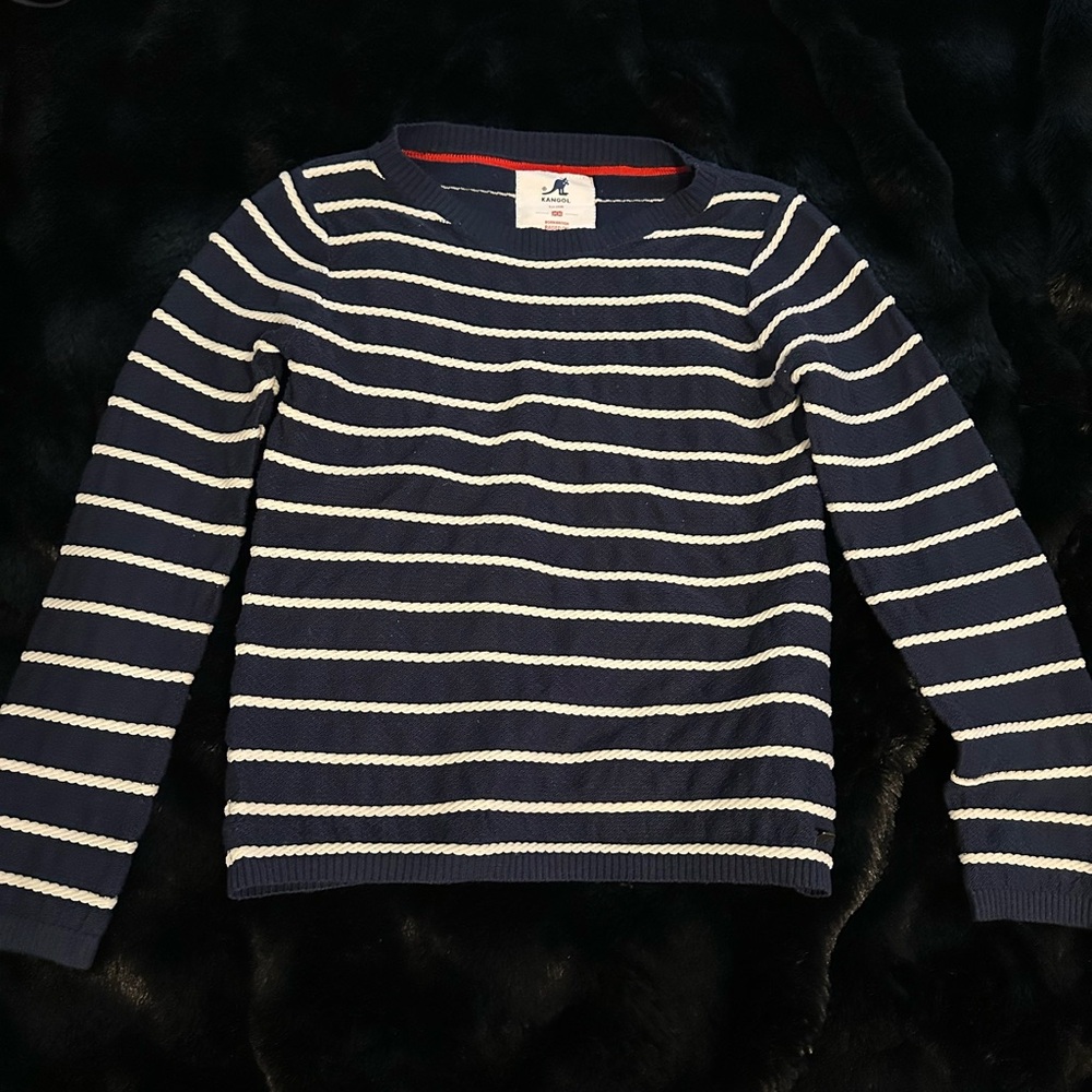 Kangol Blue and White Crew Neck Sweater Nautical Stripes